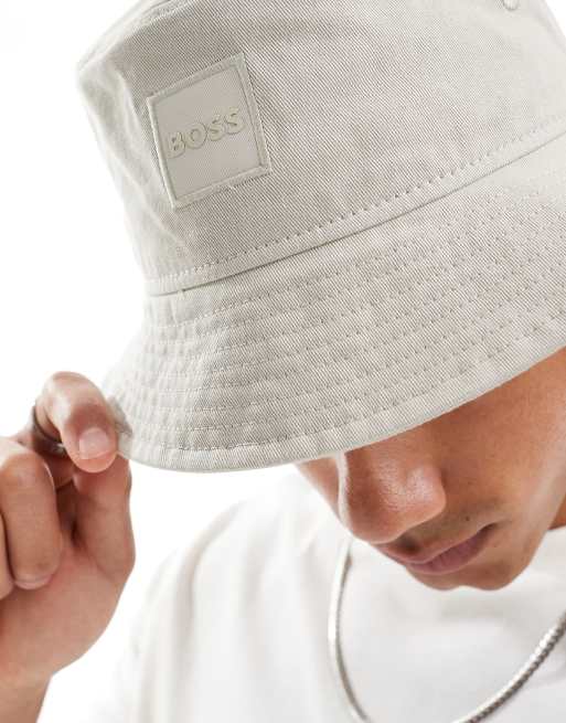 Boss logo bucket hat in beige