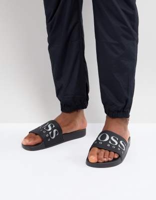 BOSS Logo Sliders in Black | ASOS