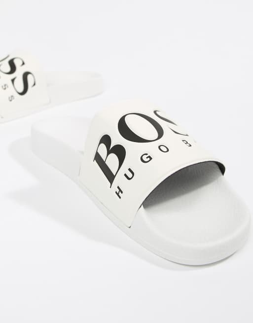 BOSS logo sliders in white