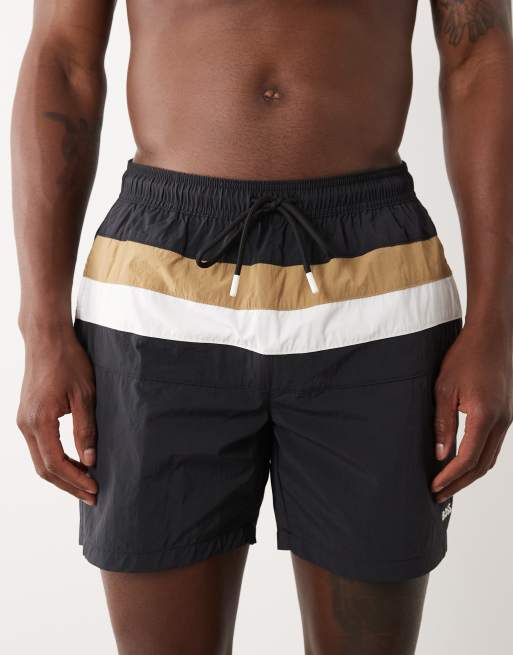BOSS – Louis – Gestreifte Badeshorts in Schwarz, 4 von 5