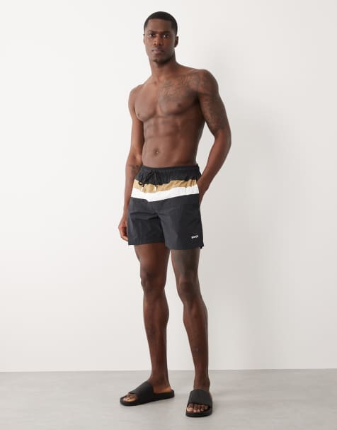 BOSS - Louis - Sorte badeshorts med striber - view 1