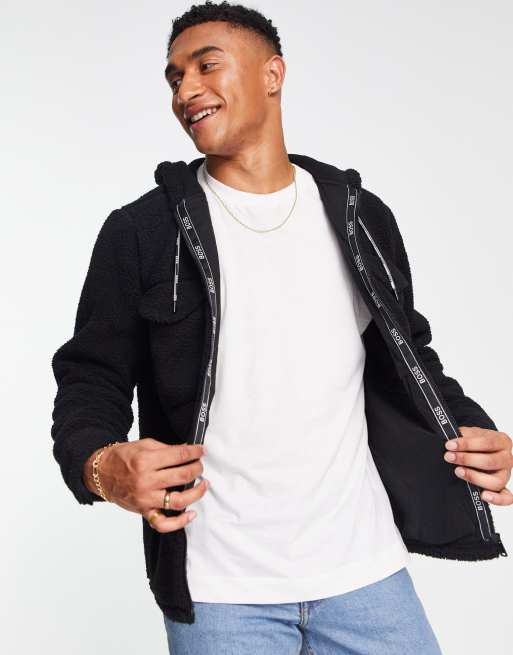 BOSS - Lovel - Giacca nera in pile borg con zip 
