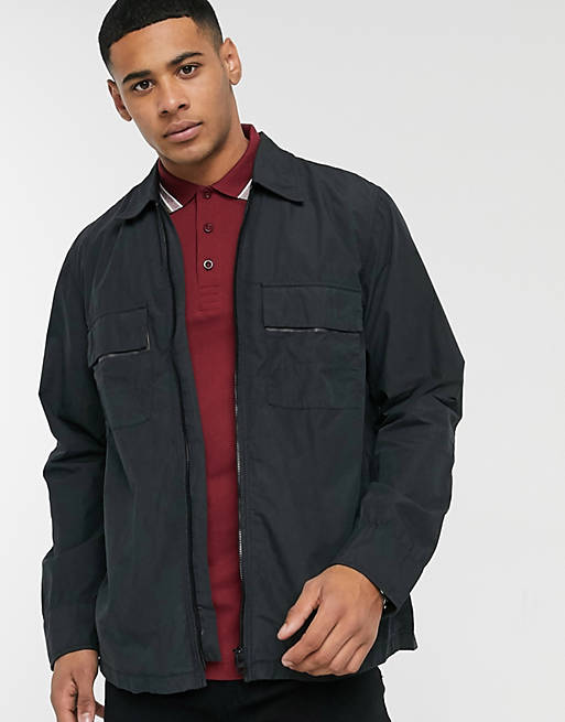 Men BOSS Lovel zip through overshirt in black 