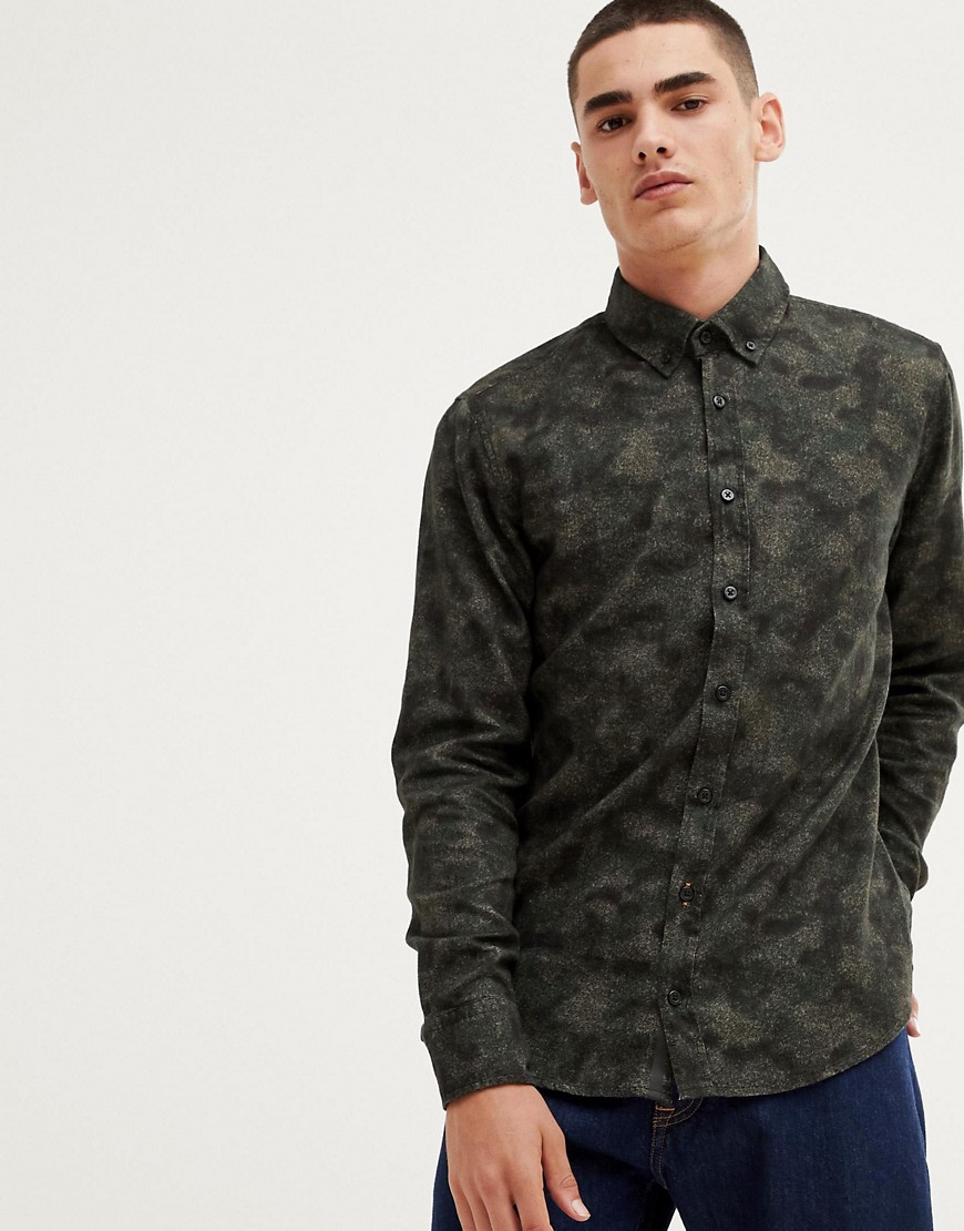 BOSS Mabsoot - Slim-fit Oxford overhemd met knopen in abstracte camouflageprint-Groen