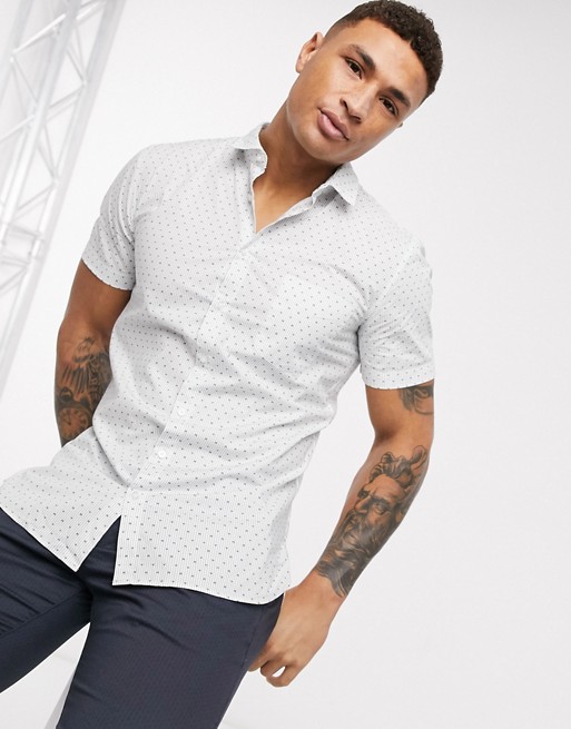BOSS Mageton short sleeve printed shirt in white