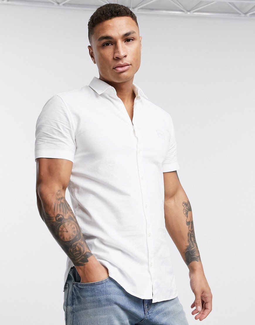 BOSS Magneton - Slim-fit overhemd met korte mouwen in wit
