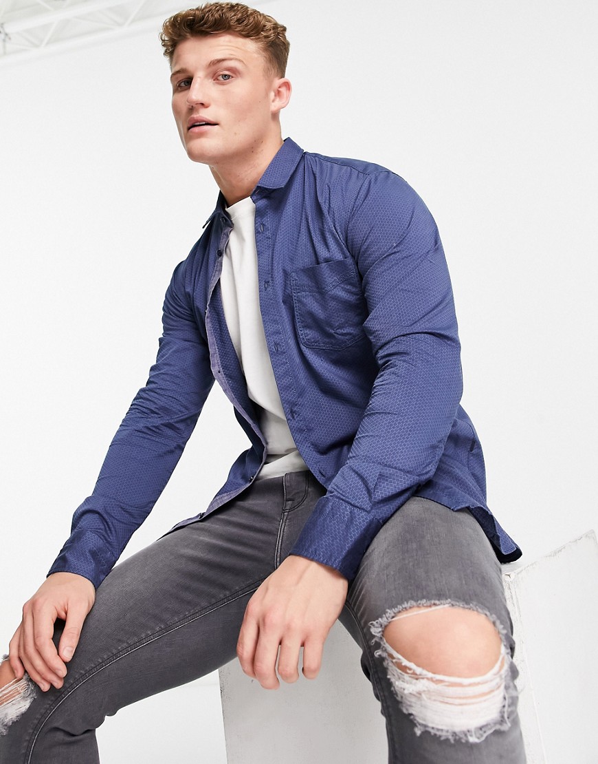 BOSS - Magneton - Slim-fit overhemd met lange mouwen in open blauw