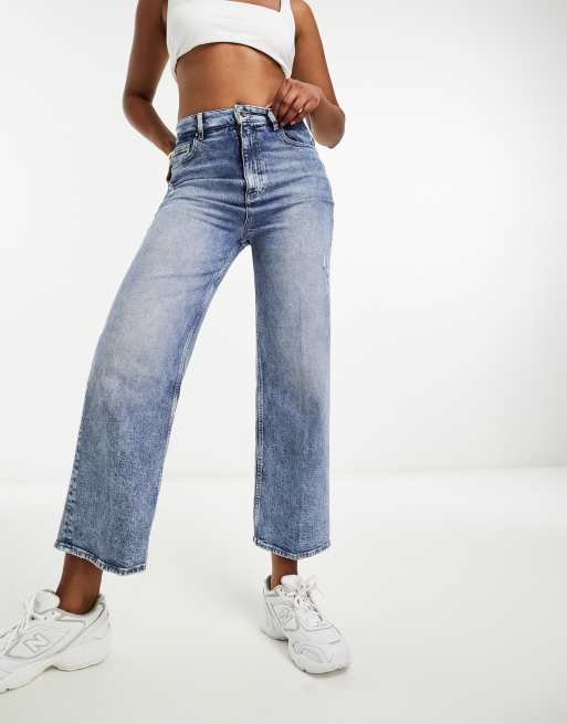 BOSS - High-waisted wide-leg jeans in blue denim