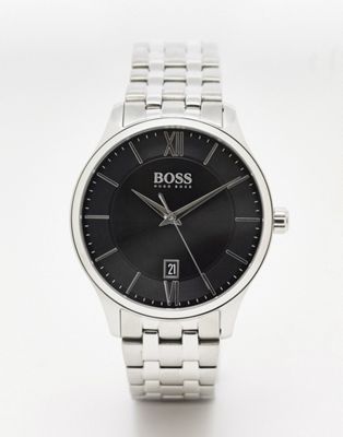 BOSS mens black dial bracelet watch in silver