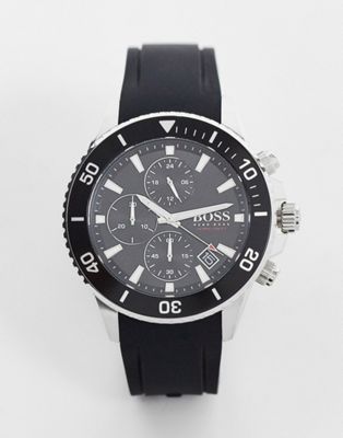 Boss mens black dial chronograph silicone watch in black