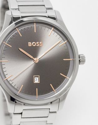 Boss mens bracelet watch with grey dial in silver 1513979