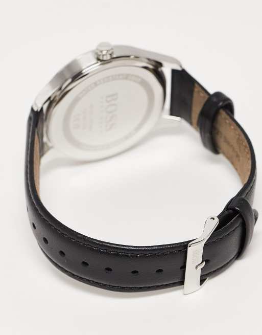 Boss mens leather watch with white dial in black 1513893, 2 of 4
