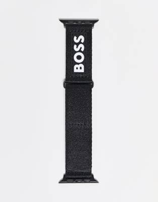 BOSS - Black leather Apple Watch strap