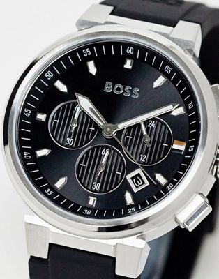 Boss mens silicone watch with black face in black/silver 1513997