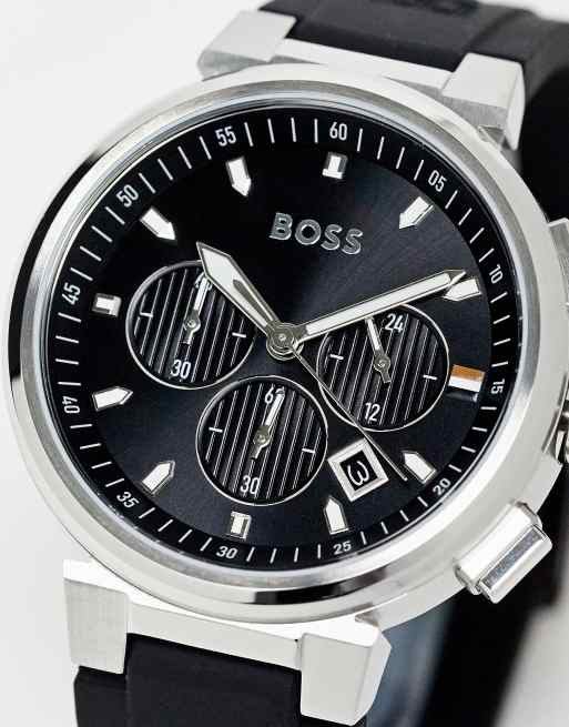 silicone black ASOS black/silver in 1513997 watch mens face with Boss |