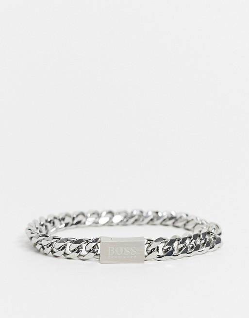 BOSS mens stainless steel chain bracelet in silver