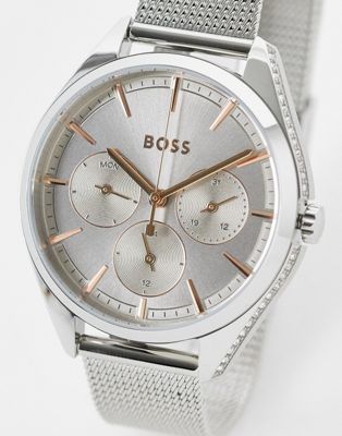 BOSS mesh bracelet watch in silver