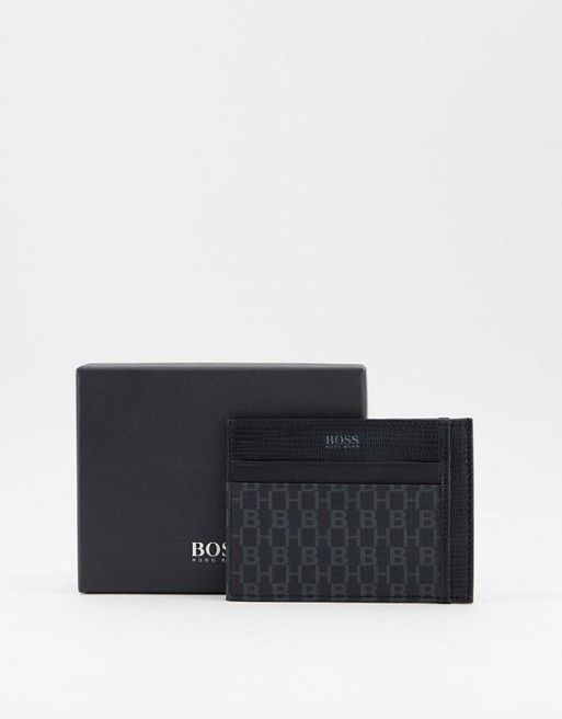 BOSS Metropole card holder with printed all over logo in black