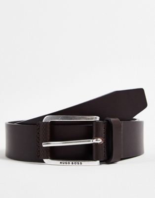 BOSS monogram leather belt in dark brown