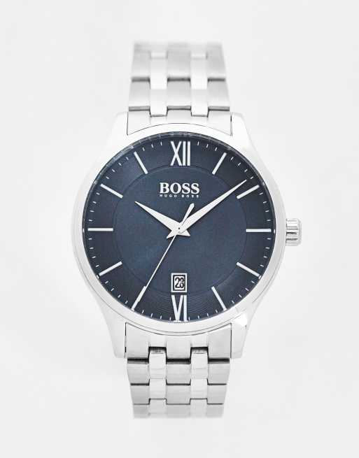 Boss Montre homme avec cadran noir et bracelet maille Argent 1513896