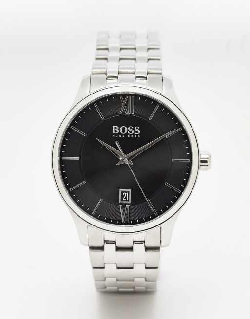 BOSS Montre homme avec cadran noir et bracelet maille Argent