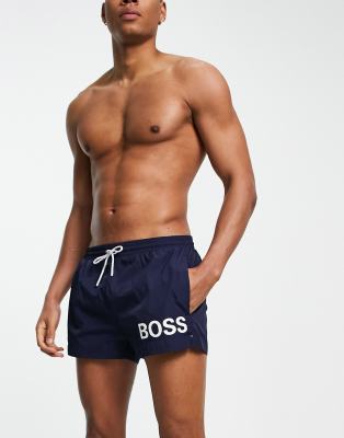 Boss Bodywear Boss Mooneye Short Length Swim Shorts With Bold Logo In Navy In Blues