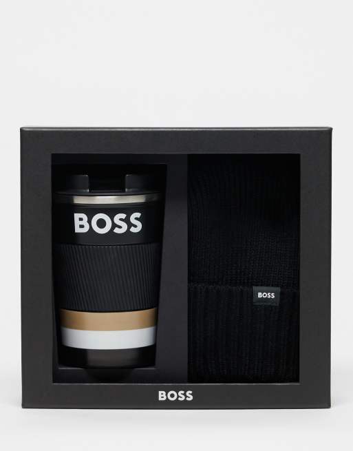 BOSS mug and beanie giftset in black