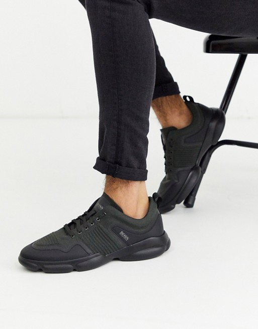 BOSS Newlight thick sole mesh trainers in black