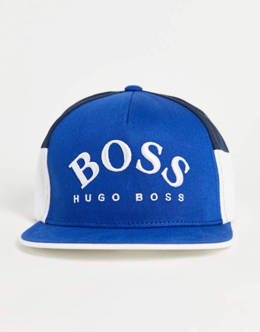 BOSS – Niebieska czapka snapback z daszkiem, blokami kolorów i dużym logo, 2 z 4