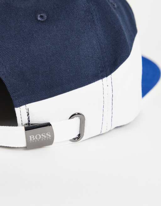 BOSS – Niebieska czapka snapback z daszkiem, blokami kolorów i dużym logo, 3 z 4