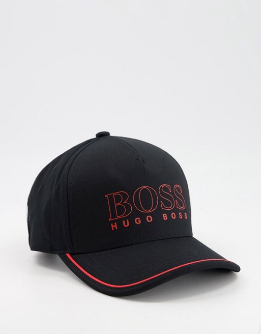 BOSS Novel large logo basebcall cap in black/ red