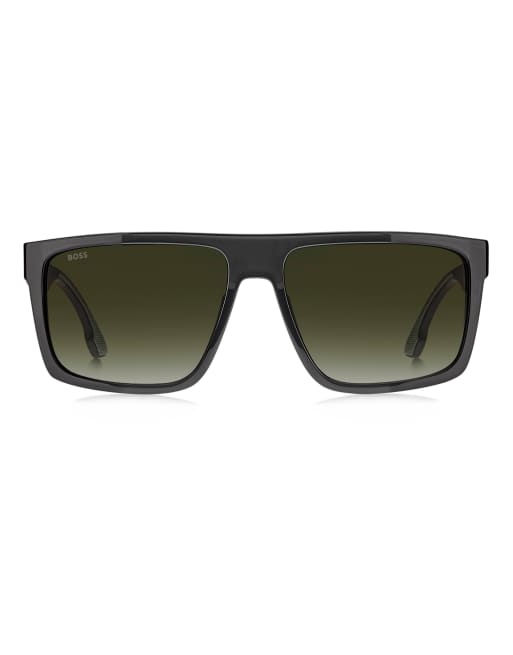 BOSS Occhiali da sole rettangolari flat-top con lenti sfumate verdi, grigi, 2 di 7