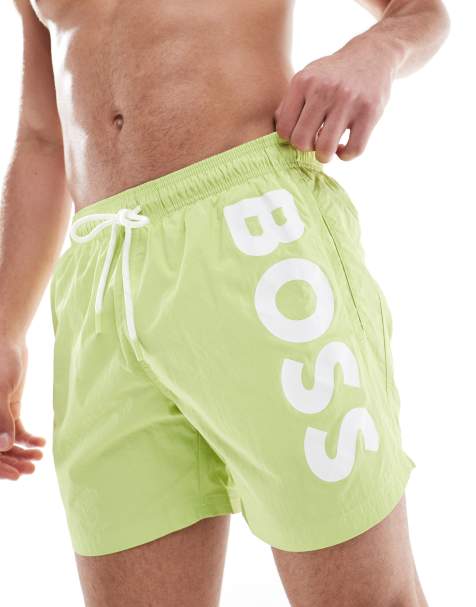 Boss Octopus logo swim short in bright green - view 1