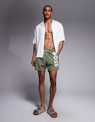 Boss Bodywear Boss Octopus Logo Swim Shorts In Green