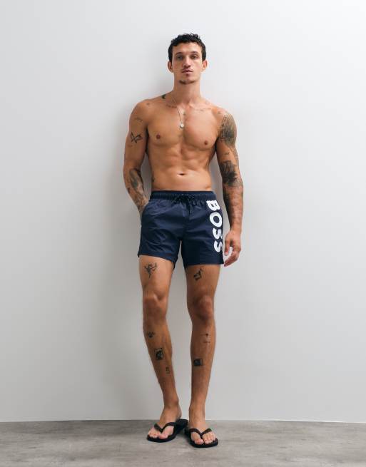 Boss Octopus logo swim shorts in navy, 4 of 5