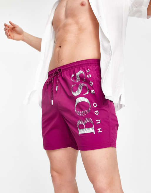 BOSS octopus swim shorts in purple