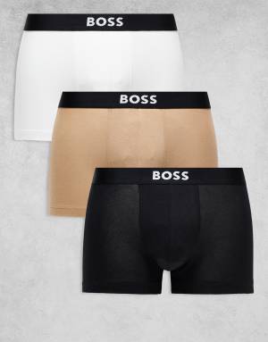 Boss One 3-pack trunks in black, white and tan