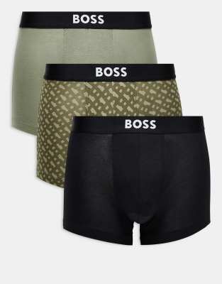 BOSS Bodywear Boss One 3-pack trunks in green and black