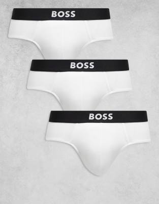 BOSS One Bodywear 3-pack front icon logo hipster briefs in white