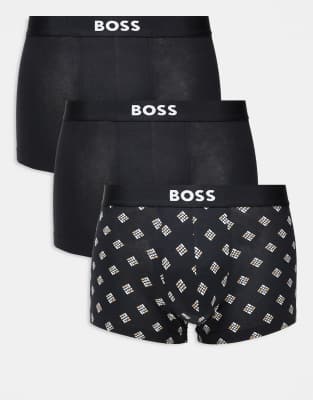 Hugo Red Boss One Bodywear 3-pack Front Icon Logo Trunks In Black