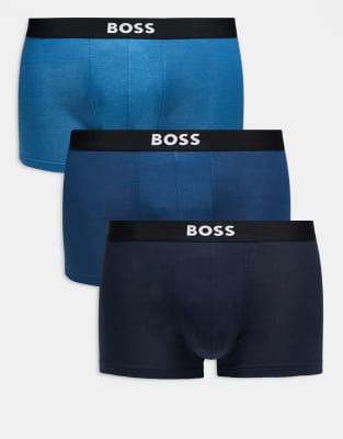 Hugo Red Boss One Bodywear 3-pack Front Icon Logo Trunks In Blue