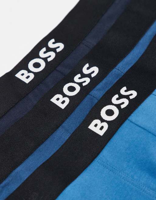 BOSS One Bodywear 3-pack front icon logo trunks in navy and blue, 2 of 3