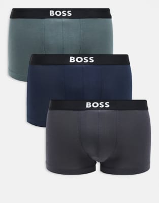 Hugo Red BOSS One Bodywear 3-pack front icon logo trunks in navy and grey-Multi