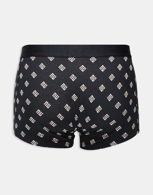 BOSS One – Bodywear – 3er-Pack Trunk-Unterhosen in Schwarz mit Design-Print und Logo-Symbol auf der Vorderseite, 2 von 3