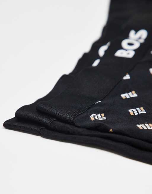 BOSS One – Bodywear – 3er-Pack Trunk-Unterhosen in Schwarz mit Design-Print und Logo-Symbol auf der Vorderseite, 3 von 3