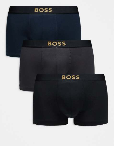 BOSS One – Bodywear – 3er-Pack Unterhosen in Marineblau und Grau mit goldenem Markenlogo vorne - view 1