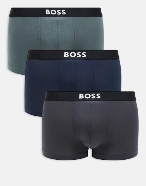 BOSS One – Bodywear – 3er-Unterhosen in Marineblau und Grau mit Markenzeichen vorne am Bund - view 1