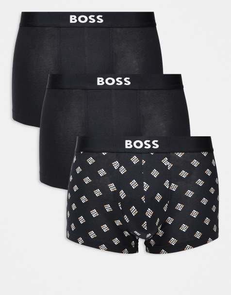 BOSS – One Bodywear – Svarta och mönstrade trunks med ikonlogga framtill, 3-pack - view 1