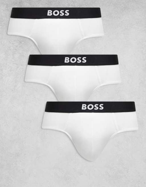 BOSS One Bodywear – Zestaw 3 par białych slipów z obniżonym stanem z logo z przodu