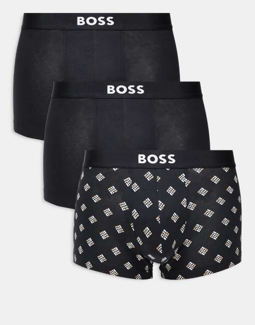 BOSS – One Bodywear – Zestaw 3 par bokserek w kolorze czarnym i ze wzorem z logo z przodu